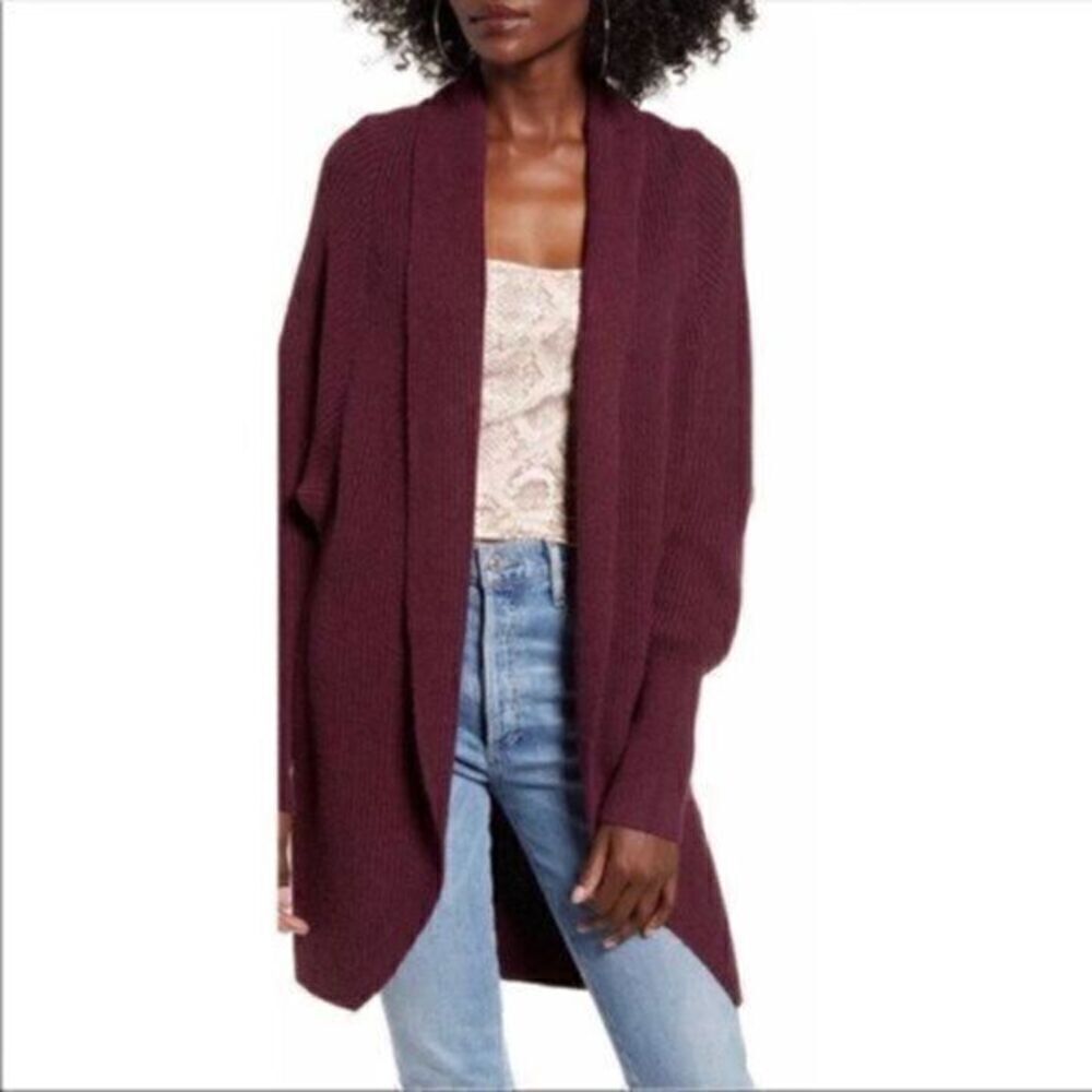 Leith Burgundy Dolman Sleeve Cardigan Small